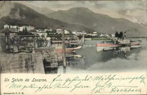 Ak Locarno Kanton Tessin Schweiz, Hafen, Dampfschiffe