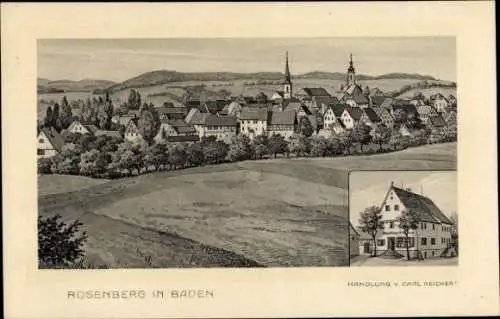 Künstler Ak Rosenberg in Baden, Gesamtansicht, Geschäftshaus Carl Reichert