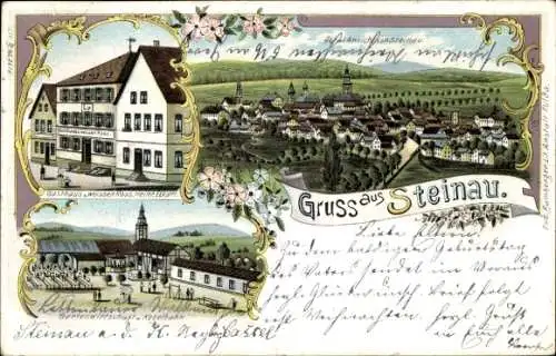 Litho Steinau an der Straße Hessen, Gesamtansicht, Gasthaus Weißes Ross