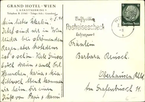 Künstler Ak Wien 1 Innere Stadt, Grand Hotel Wien, Kärntnerring 9