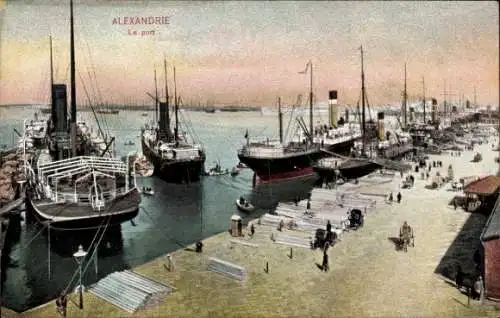 Ak Alexandria Ägypten, Hafenbild