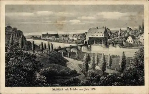 Künstler Ak Grimma in Sachsen, Ansicht um 1850, Brücke