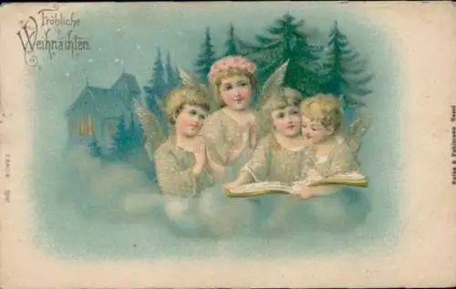 Glitzer Litho Glückwunsch Weihnachten, Engel, Buch