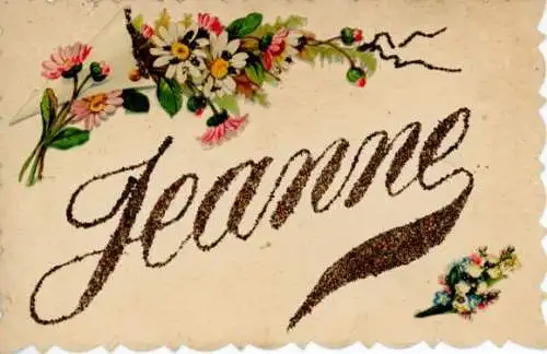 Buchstaben Glitzer Ak Jeanne, Blumen