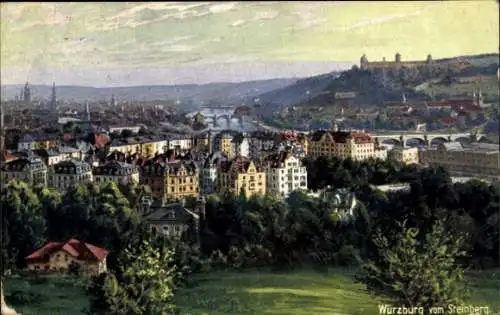 Künstler Ak Würzburg Unterfranken, Blick vom Steinberg auf die Stadt, Wiro 1709 D