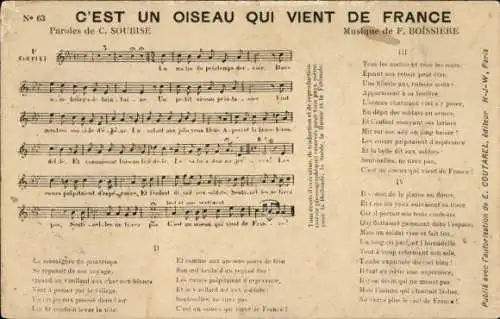 Lied Ak C'est un oiseau qui vient de France, C. Soubise, F. Boissière