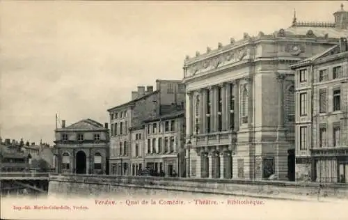 Ak Verdun Meuse, Quai de la Comedie, Theater, Bibliothek