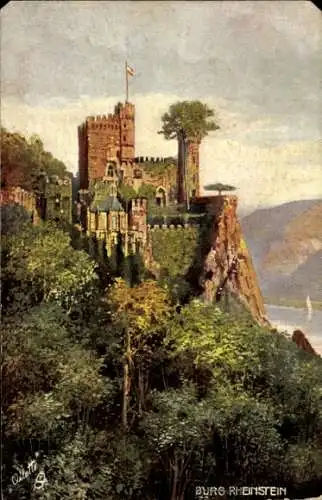 Künstler Ak Trechtinghausen am Rhein, Burg Rheinstein