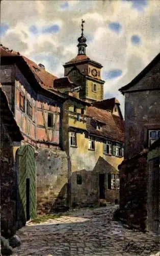 Künstler Ak V. Marschall, Rothenburg ob der Tauber Mittelfranken, Sülzengässle, Weißer Turm