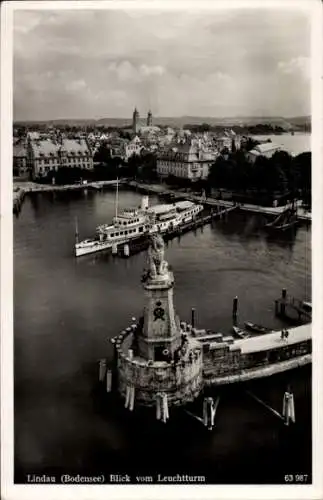 Ak Lindau am Bodensee Schwaben, Hafen, Blick vom Leuchtturm