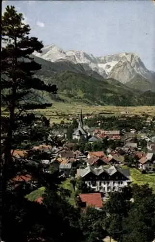 Ak Garmisch Partenkirchen in Oberbayern, Panorama, Alpspitze, Zugspitze