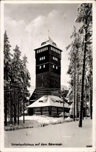 Ak Bärenstein im Erzgebirge, Unterkunftshaus auf dem Bärenstein, Winter