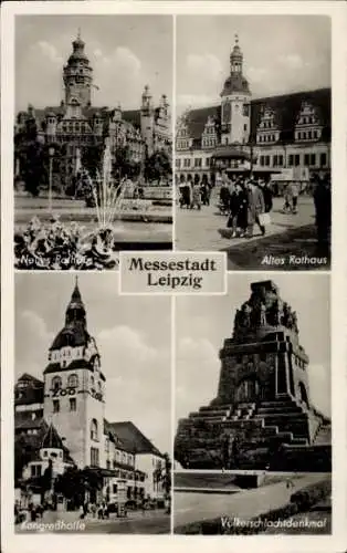 Ak Leipzig, Völkerschlachtdenkmal, Neues Rathaus, Altes Rathaus, Kongresshalle