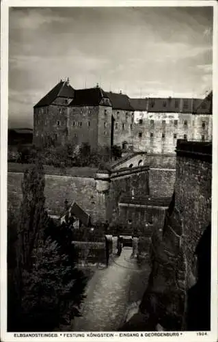 Ak Königstein an der Elbe Sächsische Schweiz, Festung Königstein, Eingang, Georgenburg