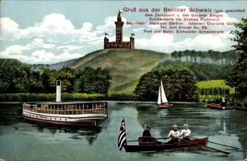 Ak Eichwalde in Brandenburg, Berliner Schweiz, Zwiebusch, Gosener Berge, Schillerwarte, Schiff