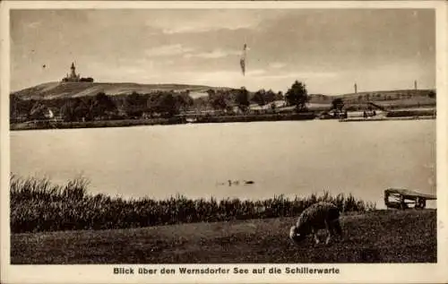 Ak Gosen Neu Zittau Brandenburg, Blick über den Wernsdorfer See auf die Schillerwarte