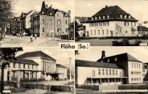 Ak Flöha Sachsen, August Bebel Straße, Rathaus, Postamt, Bahnhof, Lehrkombinat VEB Baumwollspinnerei