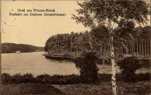 Ak Prierosbrück Gräbendorf Heidesee Brandenburg, Einfahrt zur Dubrow, Schmöldesee