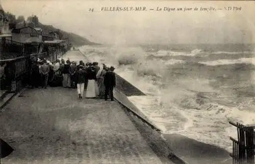 Ak Villers sur Mer Calvados, Digue un jour de tempete