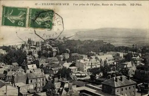 Ak Villers sur Mer Calvados, vue prise de l'Eglise, Route de Trouville