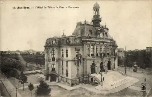 Ak Asnières sur Seine Hauts-de-Seine, Rathaus, Park, Panorama