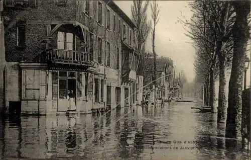 Ak Asnières sur Seine Hauts-de-Seine, Hochwasser Januar 1910, Quai