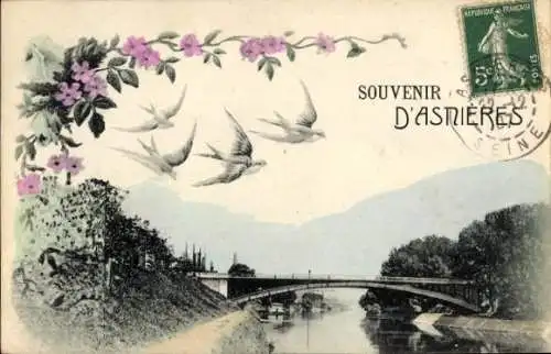 Ak Asnières sur Seine Hauts-de-Seine, Brücke, Schwalben