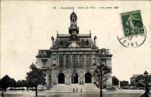 Ak Asnières sur Seine Hauts-de-Seine, Rathaus, Turmuhr