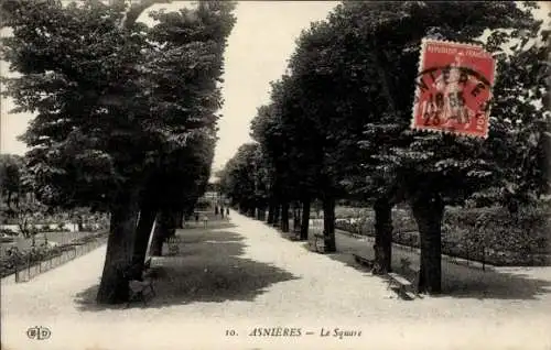 Ak Asnières sur Seine Hauts-de-Seine, Square