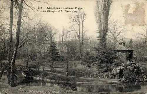 Ak Asnières sur Seine Hauts-de-Seine, Chateau Pouget, Kiosque, Piece d'eau