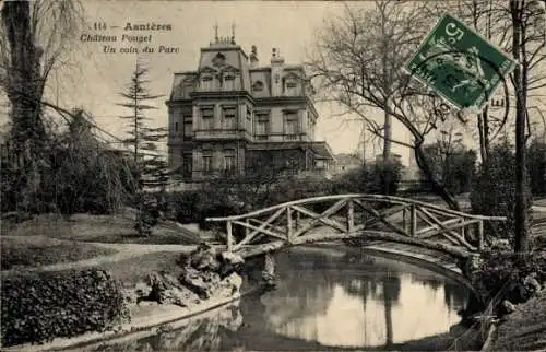 Ak Asnières sur Seine Hauts-de-Seine, Chateau Pouget, Coin du Parc