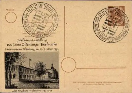 Ak Oldenburg im Großherzogtum Oldenburg, Altes Postgebäude 1855-1901, Jubiläums-Ausstellung, 1952