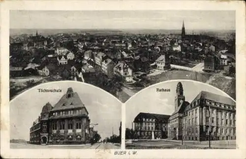 Ak Buer Gelsenkirchen im Ruhrgebiet, Panorama, Rathaus, Töchterschule