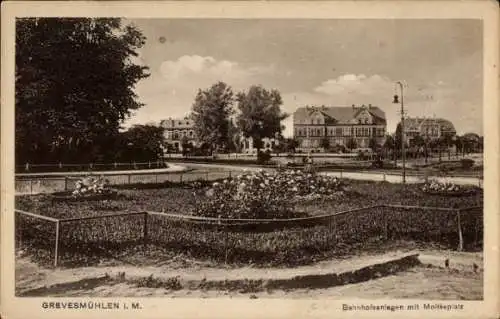 Ak Grevesmühlen in Mecklenburg, Bahnhofsanlagen, Moltkeplatz