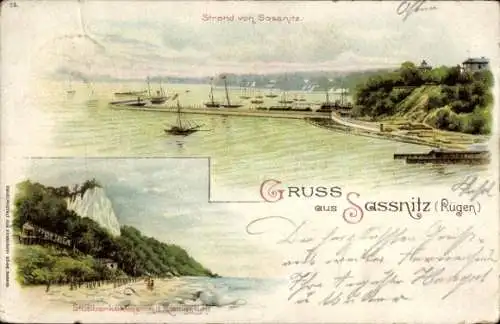 Litho Sassnitz auf der Insel Rügen, Stubbenkammer mit Königsstuhl, Strand