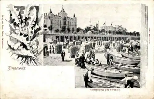 Ak Ostseebad Zinnowitz auf Usedom, Strand, Ruderboote