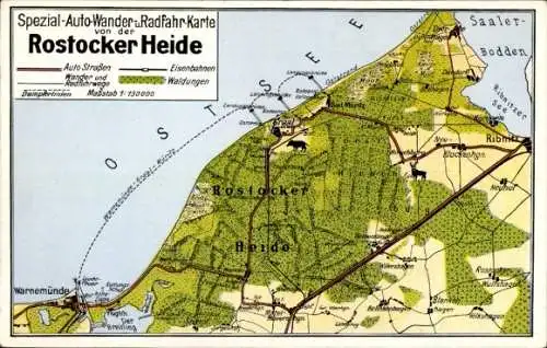 Landkarten Ak Rostock, Rostocker Heide, Graal Müritz, Warnemünde, Ribnitz, Saaler Bodden