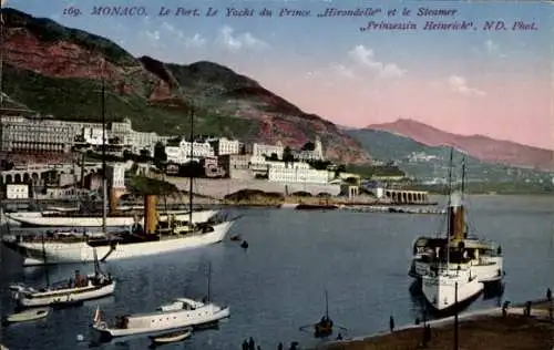 Ak Monaco, Hafen, Yacht du Prince Hirondelle, Dampfer Prinzessin Heinrich