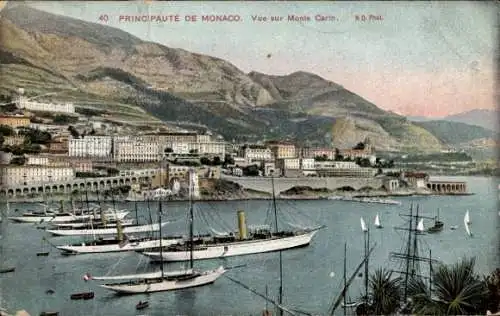 Ak Monte-Carlo Monaco, Blick auf die Stadt und den Hafen