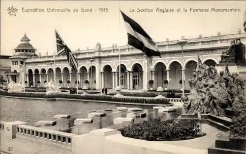 Ak Gent Gent Ostflandern, Weltausstellung 1913, Englische Sektion, Monumentalbrunnen