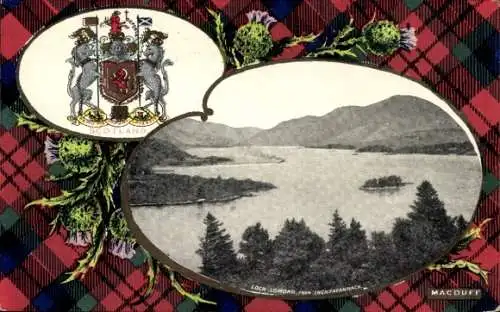 Wappen Passepartout Ak Loch Lomond Schottland, Panorama