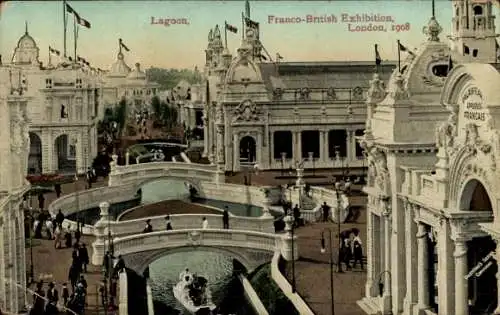 Ak London City England, Französisch-Britische Ausstellung 1908, Lagune