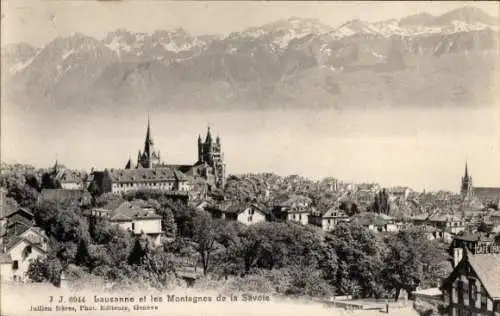 Ak Lausanne Kanton Waadt, Panorama und die Berge von Savoyen