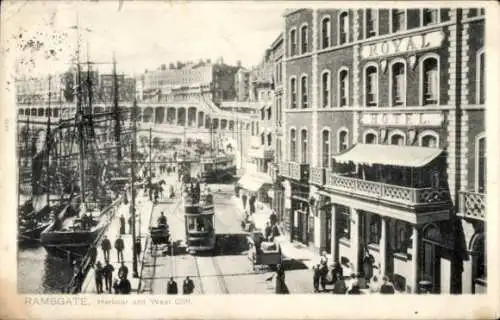 Ak Ramsgate Kent England, Hafen und West Cliff