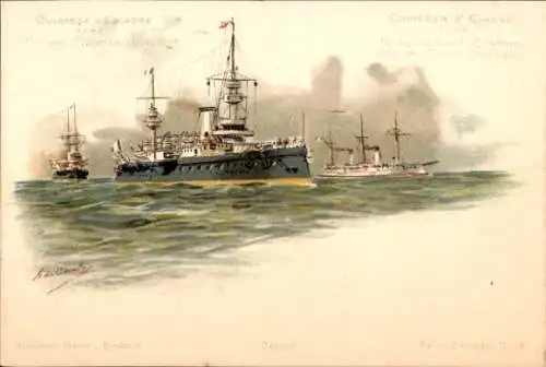 Künstler Litho Französische Kriegsschiffe, Französische Marine