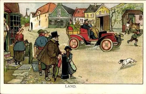 Litho Land, Automobil fährt durch Niederländischen Ort