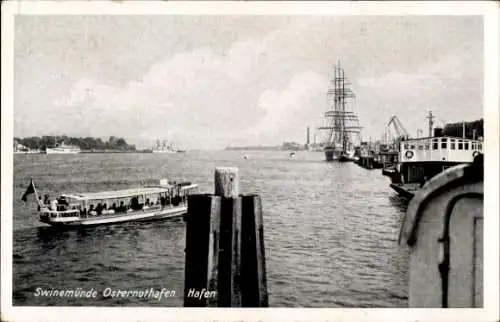 Ak Chorzelin Osternothafen Świnoujście Swinemünde Pommern, Hafen, Segelschiff