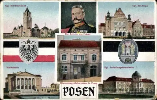 Ak Posen, Residenzschloß, Akademie, Stadttheater,Wappen