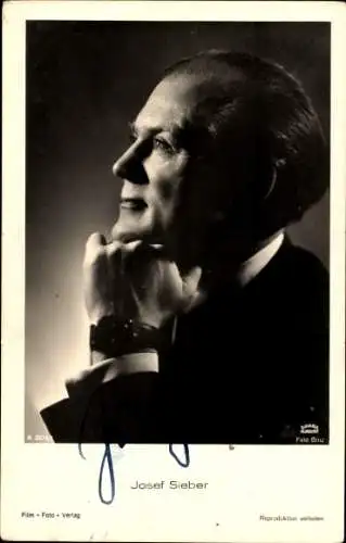 Ak Schauspieler Josef Sieber, Portrait im Profil, Autogramm