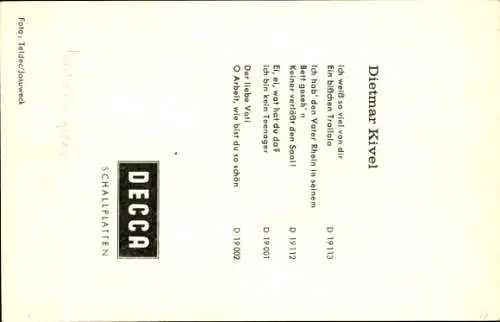 Ak Sänger Dietmar Kivel, Portrait, Autogramm